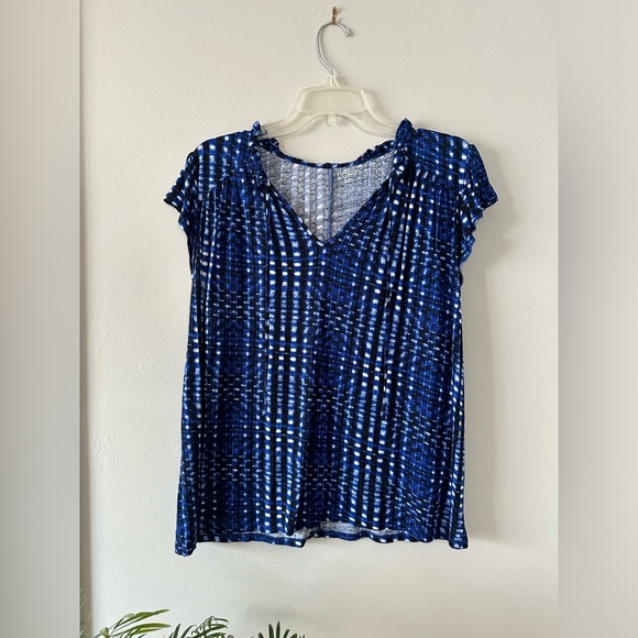 LOFT Outlet Ruffle Sleeve Top size L in Blue - Picture 1 of 5